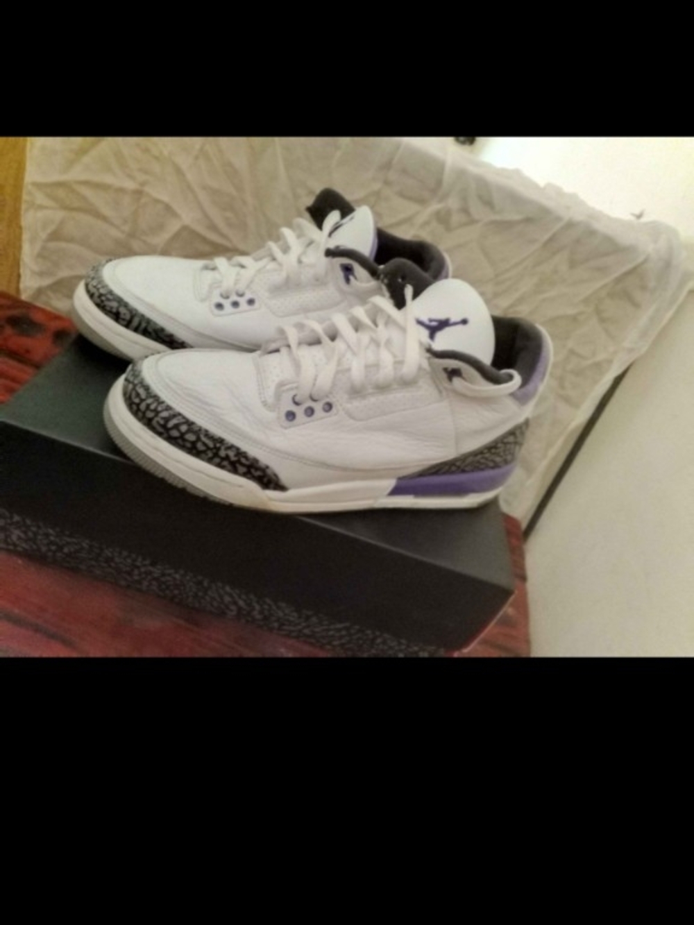 Jordan 3 Kids White and Purple Low-Top Sneakers with Elephant Print